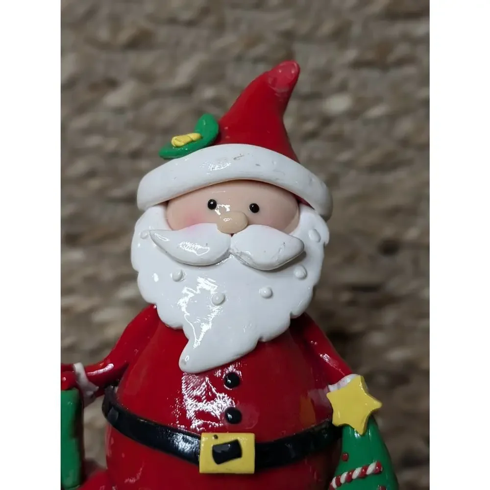 Vintage Christmas Shoppe Santa Stocking Holder Clay Dough Style Cast Iron Base